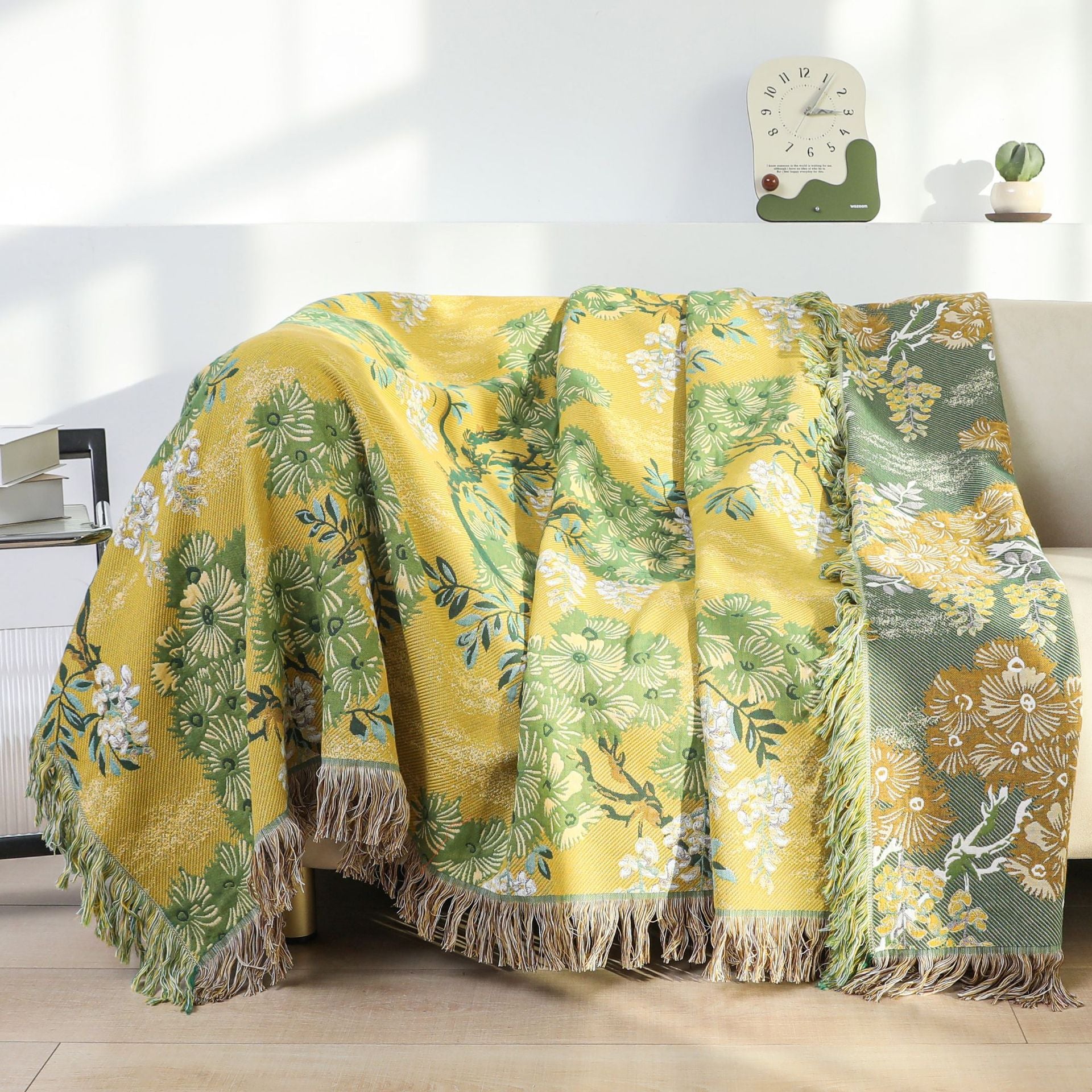 Boho Tree Throw Blanket with Fringe - Cotton Woven Bedspread & Sofa Cover for Couch, Queen/King Size Bohemian Home Decor
