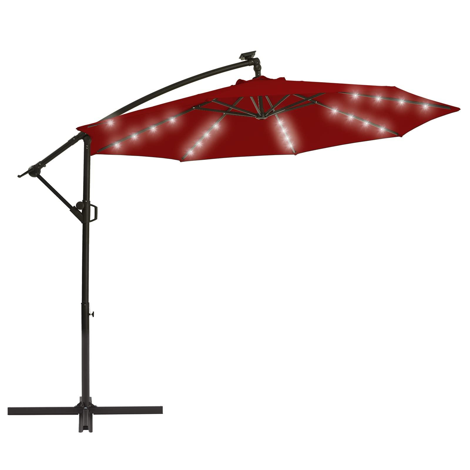 2.7/3M Banana Parasol™ Cantilever Umbrella Crank, Tilt and Cross Brace, Olefin Fabric with Lights - Parasol